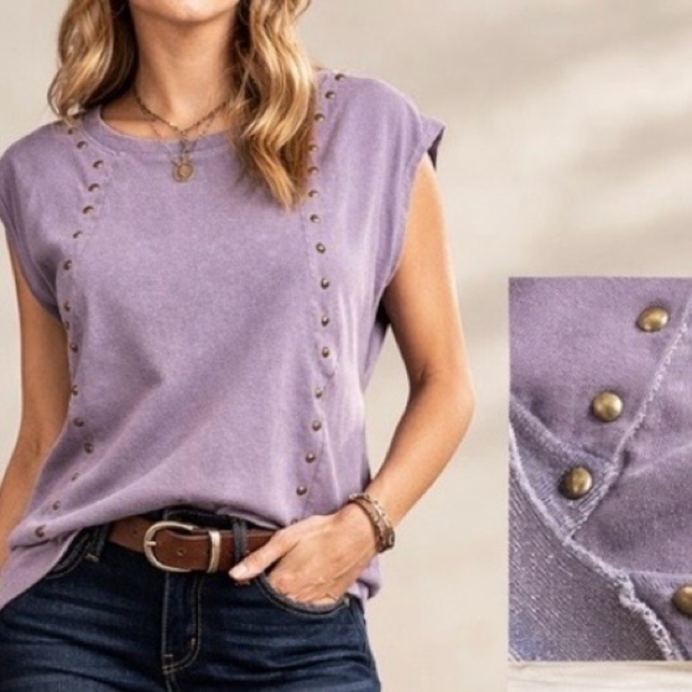 Gilded Intent Edgy Studded Sleeveless Top – Size Large